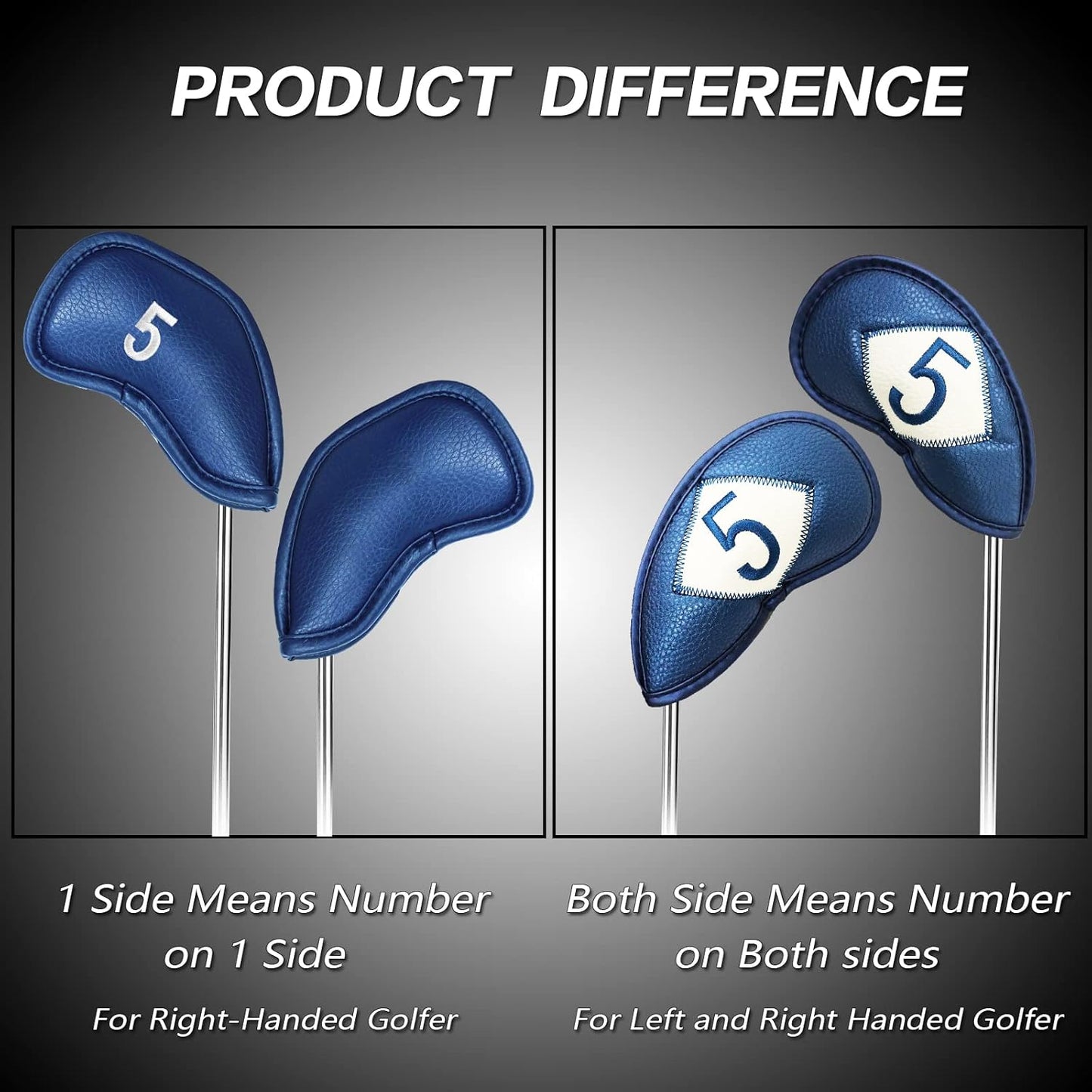 FINGER TEN Premium Synthetic Leather Stylish Iron & Wedge Golf Head Covers Value 12 Piece Set, Embroidered Labels & Fits Most Clubs Gift Set, Travel Protection Accessories