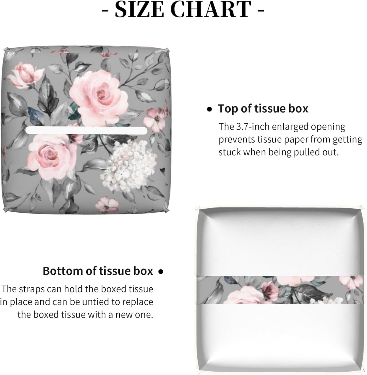 Pink Rose Flowers Tissue Box Cover Square,Colorful Spring Floral Tissue Box Holder Waterproof Leather Facial Paper Organizer Dispenser for Bathroom Home Car Nightstand Vanity Desk