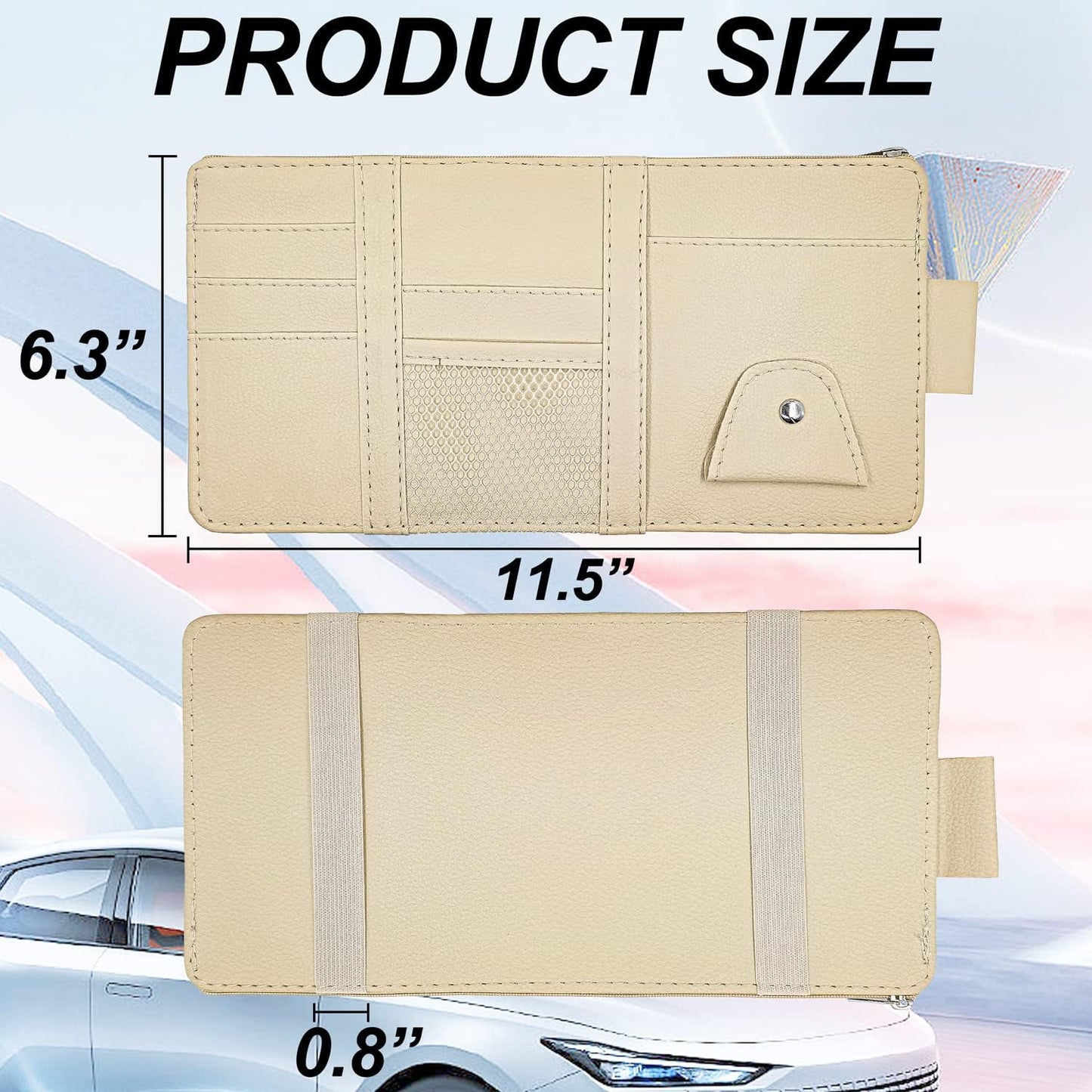Keedolla Car Sun Visor Organizer Auto Interior Accessories Pocket Organizer, Sunglasses Holder Car Truck Visor Storage Pouch for Cards, Pens and Document - Beige