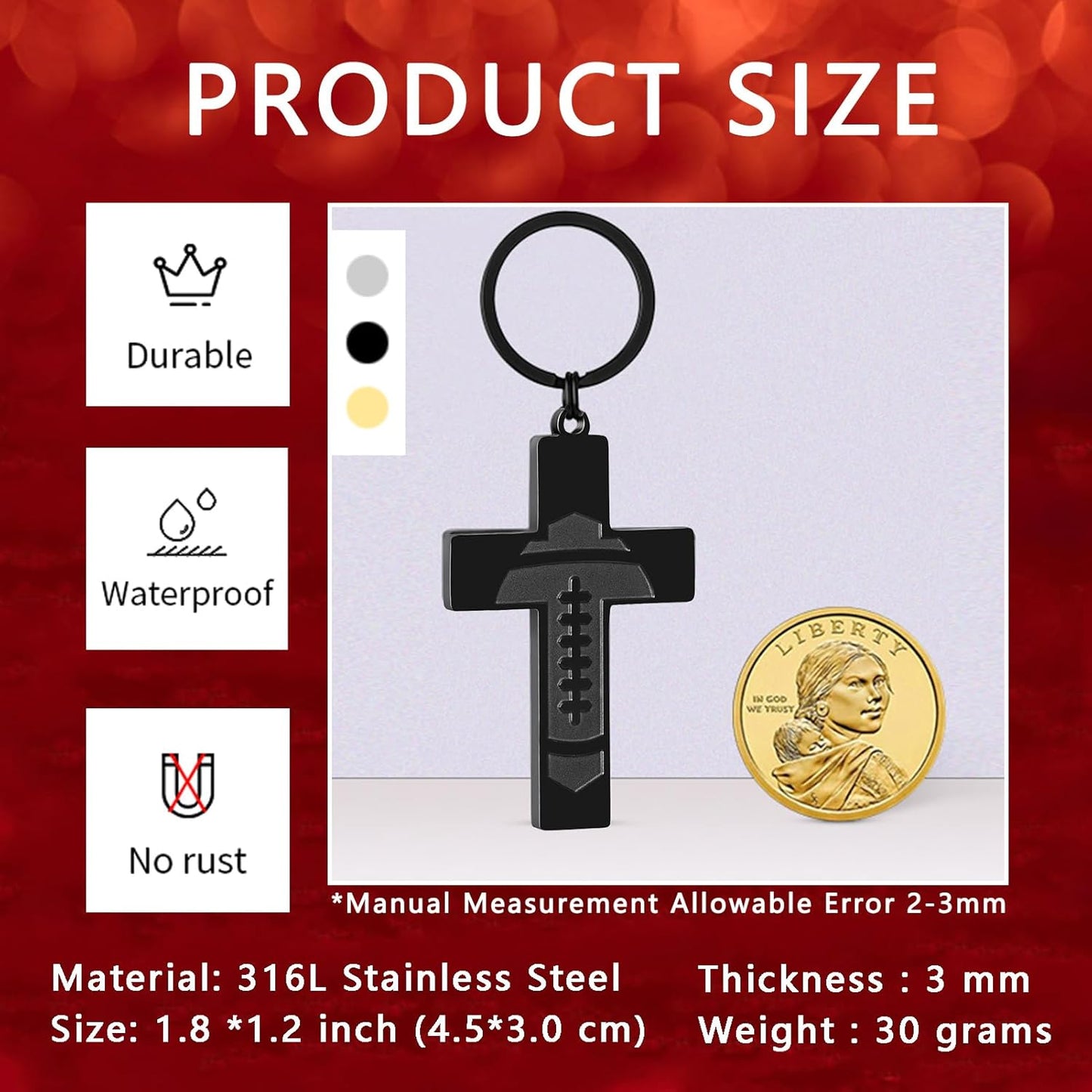 Football/Baseball/Soccer/Basketball Cross Keychains for Men First Communion Baptism Confirmation,Mens Gifts