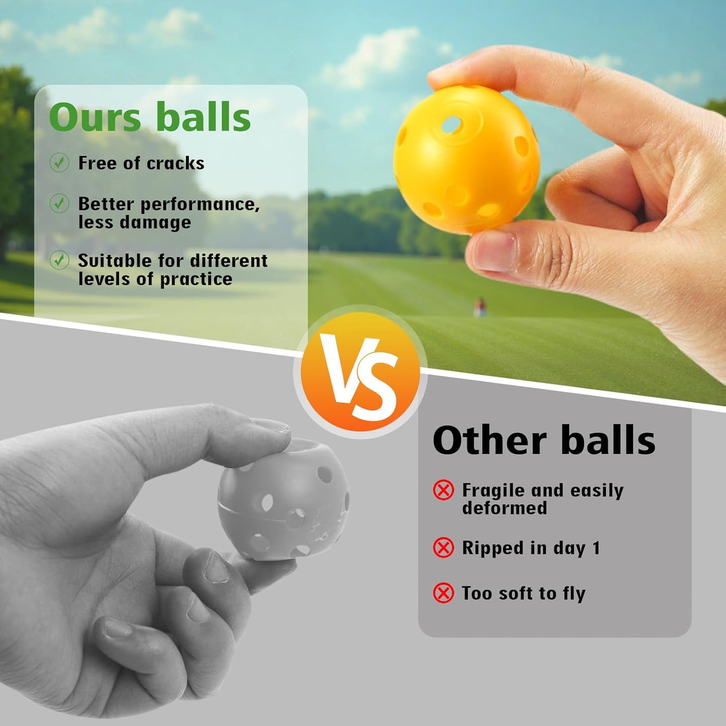 Plastic Golf Balls Practice Limited Flight Golf Training Ball Hollow Swing Practice Indoor Golf Balls with Mesh Drawstring Bag for Backyard Driving Range or Outdoor