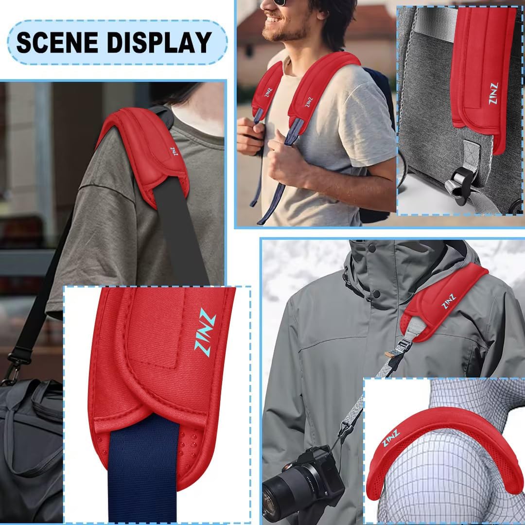 ZINZ 2-Pack Universal Shoulder Pad with Ultra Thick Cushion for Bag Luggage Bag Crossbody, Plus Long & Anti-Slip & Breathable,Red