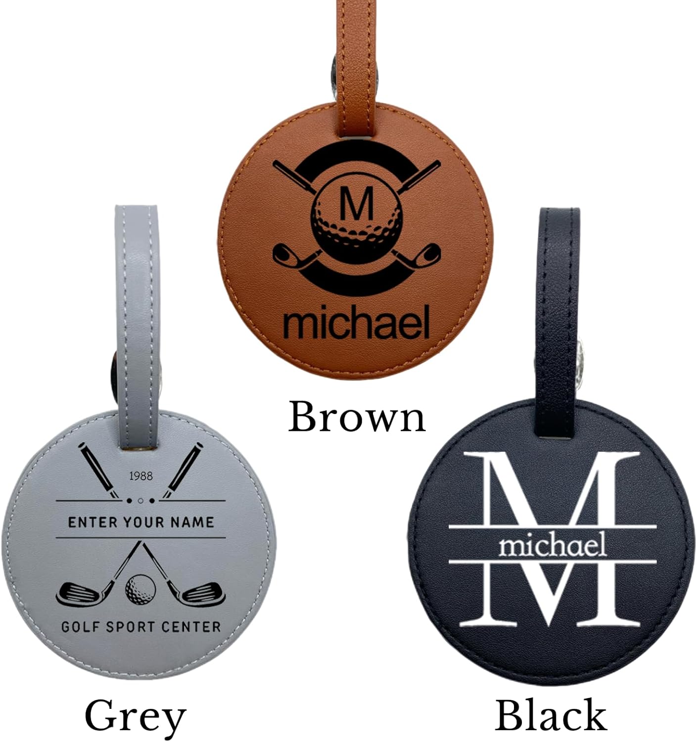 Personalized Golf Bag Tag with Tees - Custom Name & Pattern Leather Golf Accessories Gifts for Men Women Golfers