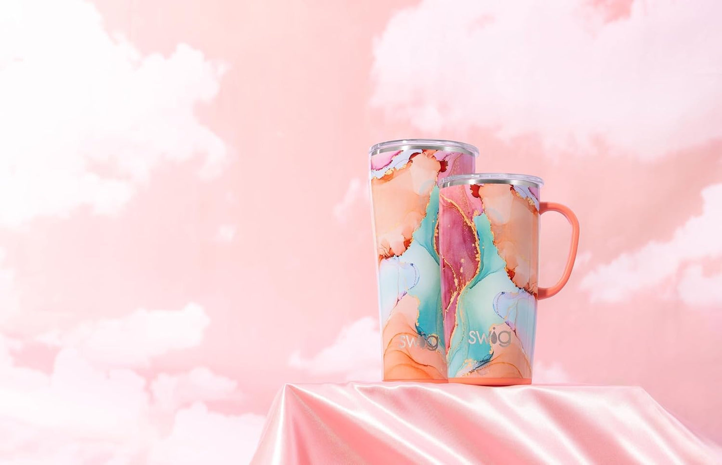 Swig Life 22oz Travel Mug, Insulated Tumbler with Handle and Lid, Cup Holder Friendly, Dishwasher Safe, Stainless Steel, Travel Coffee Cup, Insulated Mug with Lid (Dreamsicle)