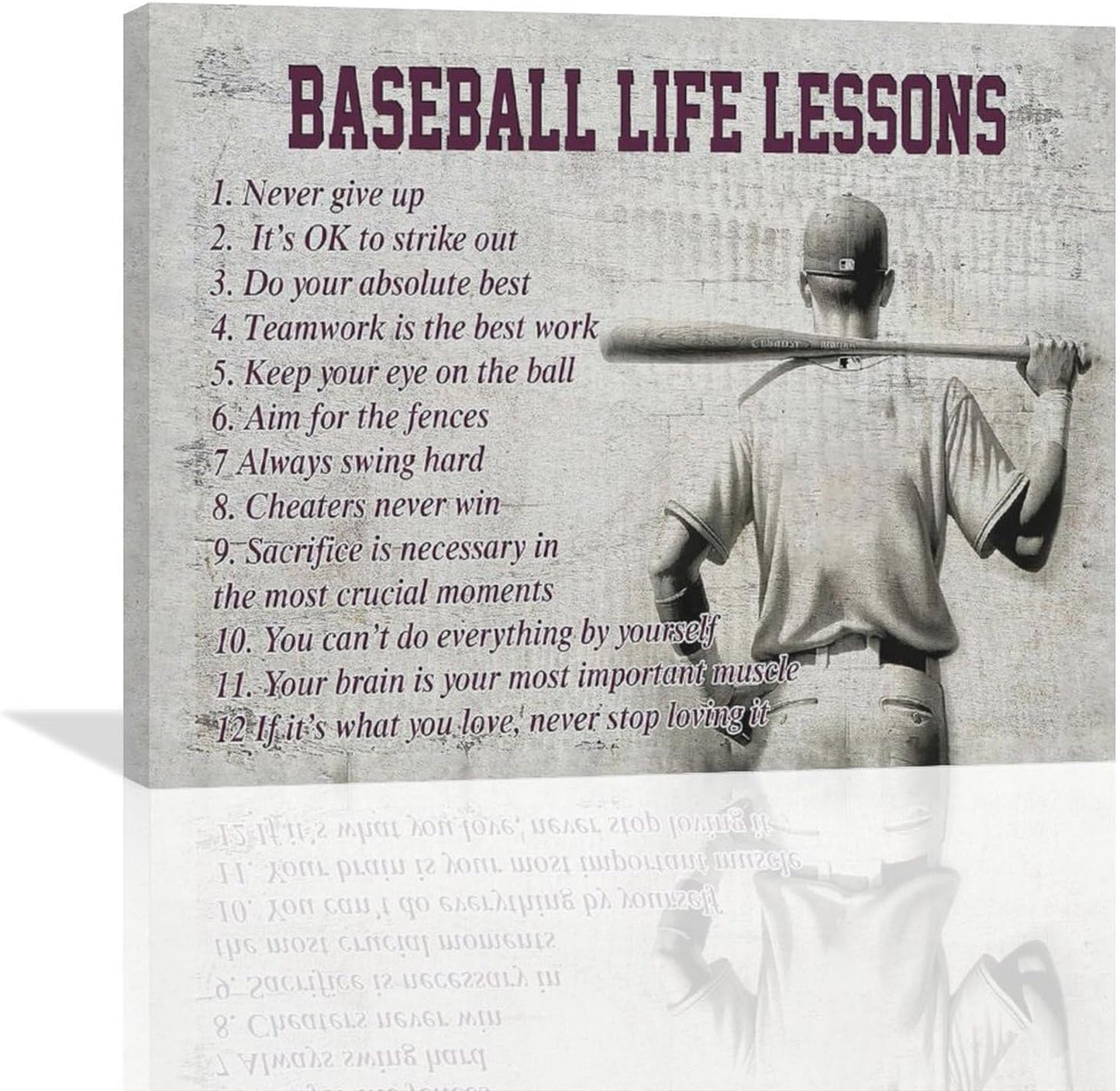 Baseball Life Lessons Wall Art - Sports Sign Retro Poster for Boy Men - Motivational Decorations Canvas Print Painting Artwork for Bedroom Bathroom Living Room Gym 20"x16"