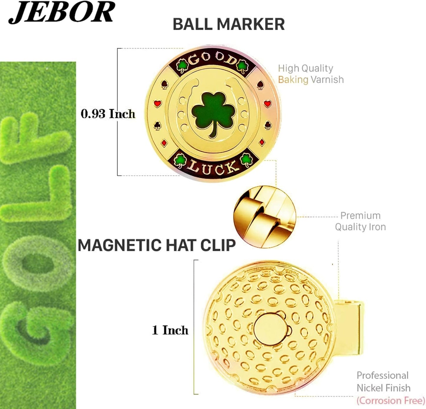 Jebor Golf Ball Markers with Hat Clips and Storage Box Value Sets for Men Women Golfer, Removable Attaches Easily to Golf Cap Premium Gifts Golf Ball Marker hat Clip