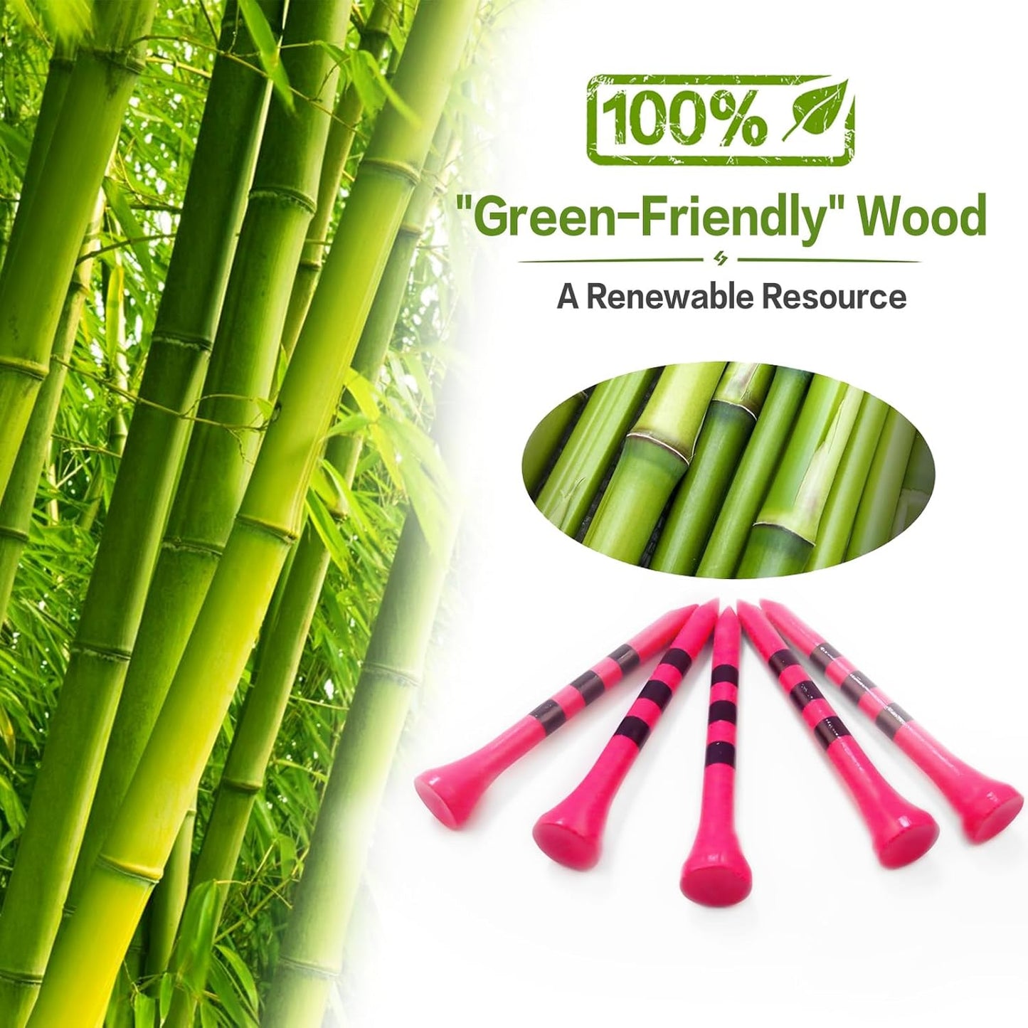 FINGER TEN Golf Tees Wood 3 1/4 2 3/4 Inch Wooden Bamboo 50/120 Count, Durable Biodegradable Colored Bulk Tee 70mm 83mm