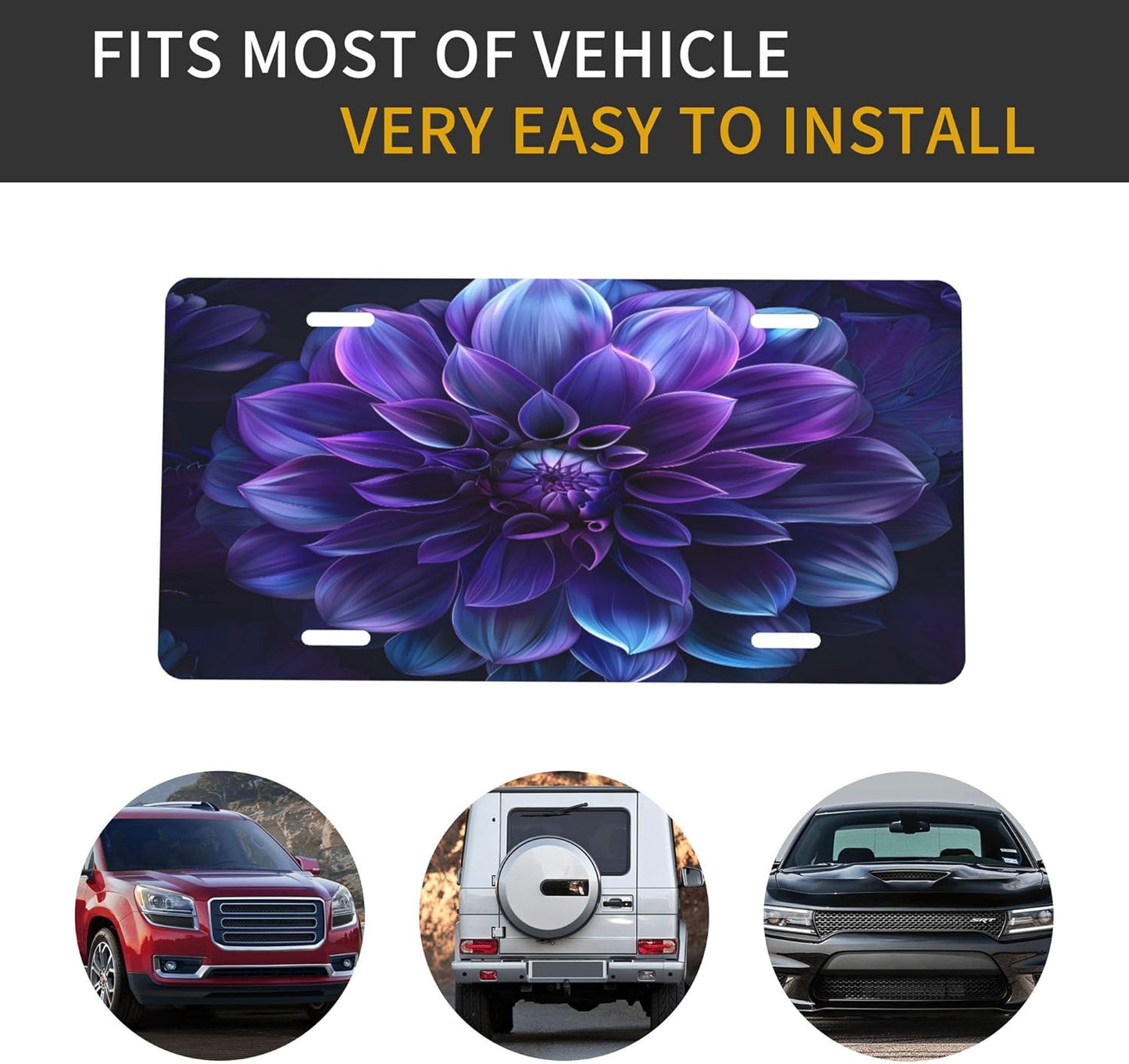 Flower Purple Beautiful License Plate Funny Aluminum Front License Plates Decorative Waterproof Rust-Free Metal Car Plate Covers for Women Men Car Tag Accessories fit Truck SUV Rv 12 X 6 Inch