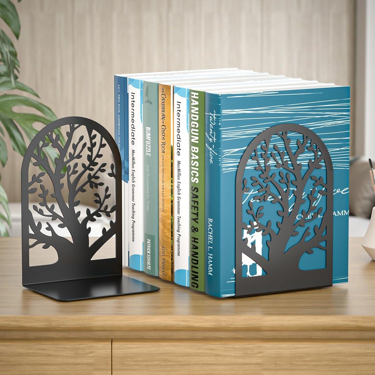 VFINE Bookend 3 Pairs, Decorative Book End, Bookends for Shelves, Desktope Book Ends, Book Stopper to Hold Books, Unique Black Metal Tree Book Holder for Home Office