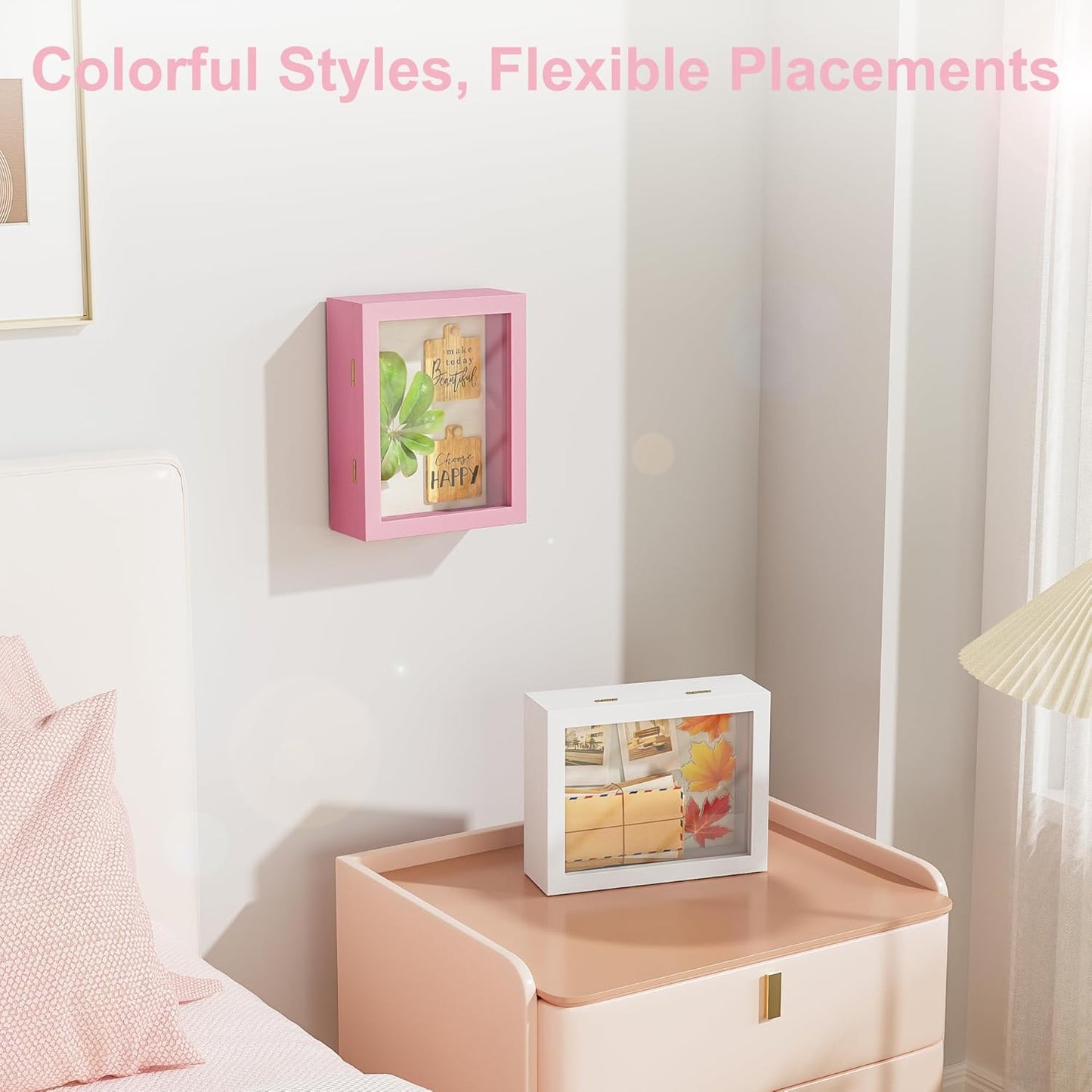 Love-KANKEI Shadow Box Frame 8x10 Shadow Box Display Case with Linen Back Memorabilia Awards Medals Photos Memory Box Gift Pink