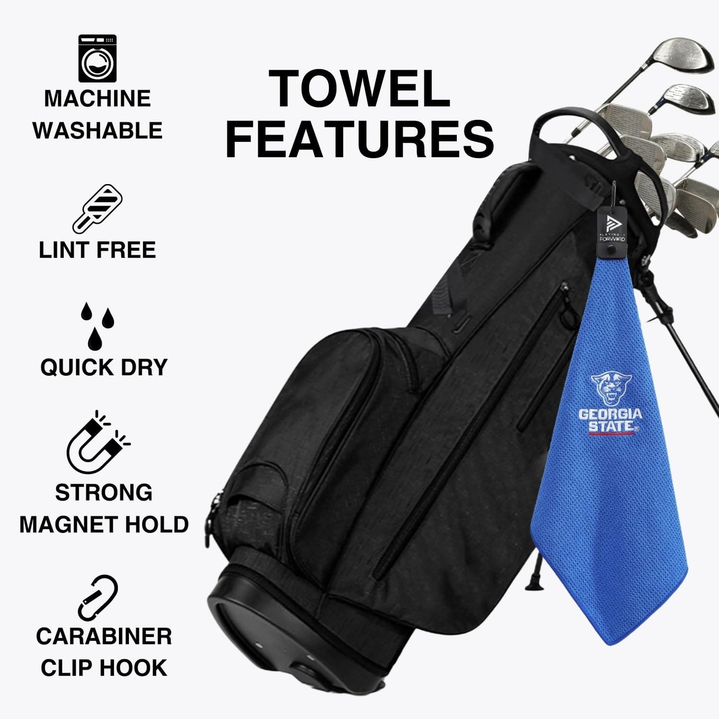 Magnetic Golf Towels for Golf Bags with Clip & Ultra Strong Magnet - Waffle Weave Microfiber Towel for Secure Hold on Bags & Carts - Ideal Club Cleaner & Accessories - Georgia State