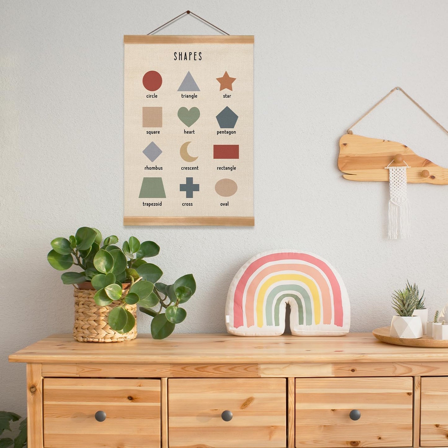 ZTGDA Shapes Educational Wall Art, Toddler Learning Posters, Shapes Learning Poster Hanger Frame Wall Decor for Classroom Nursery Kids Room Playroom Preschool Decor (12x16inch)