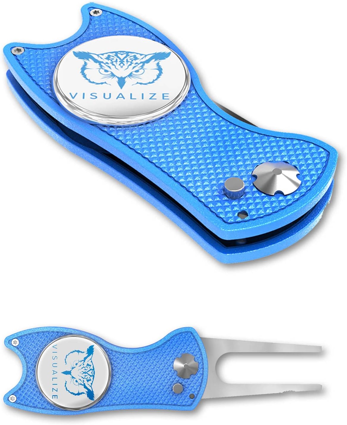 VISUALIZE Elite Switchblade Golf Divot Repair Tool Set with Ball Marker - Sturdy Anodized Aluminum - Perfect Golf Accessory Gift