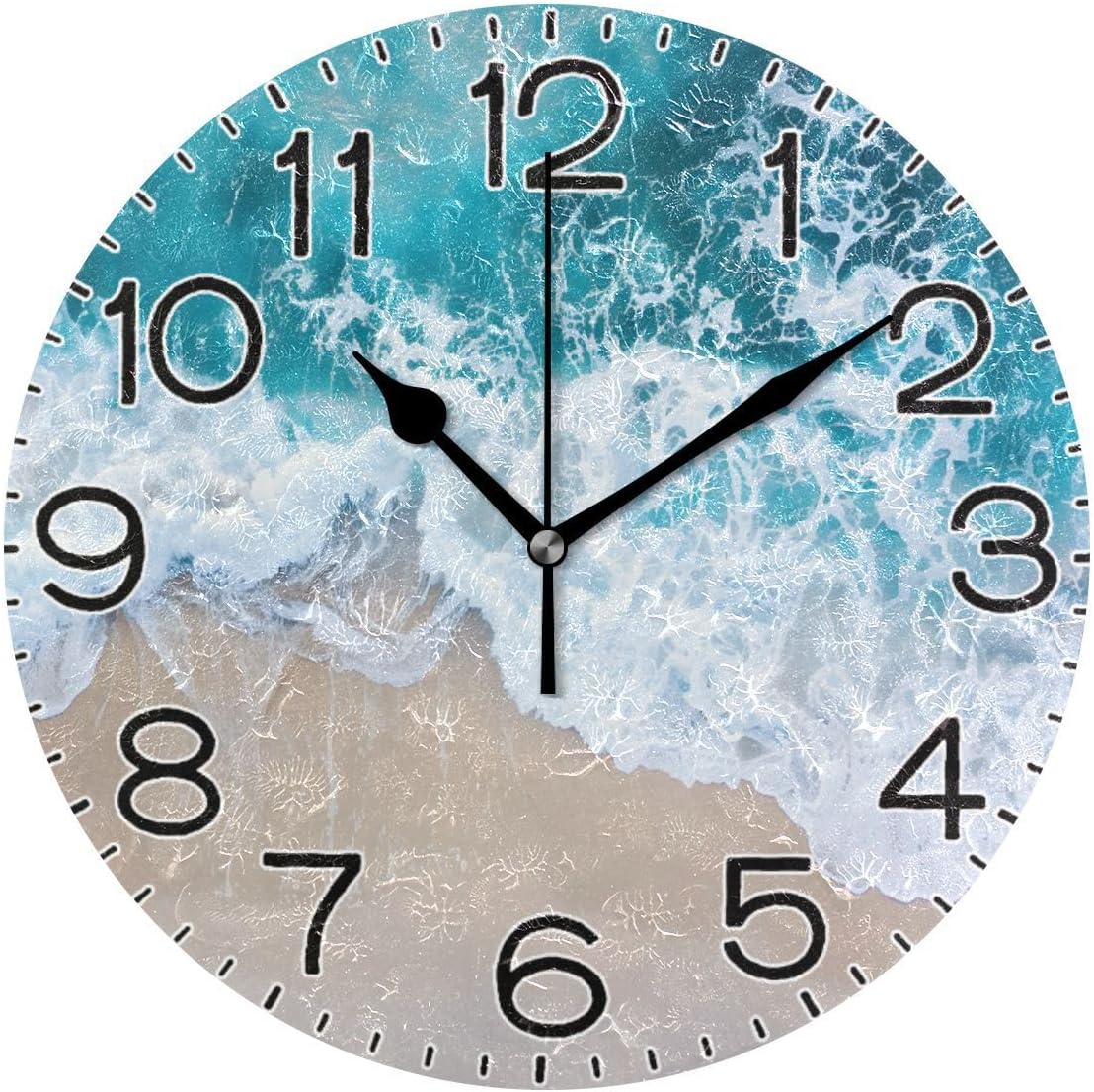Beach Waves Wall Clock Battery Operated Non Ticking Silent Quartz Analog Rustic Farmhouse Round Clock Retro Decor for Home Kitchen Living Room Bathroom