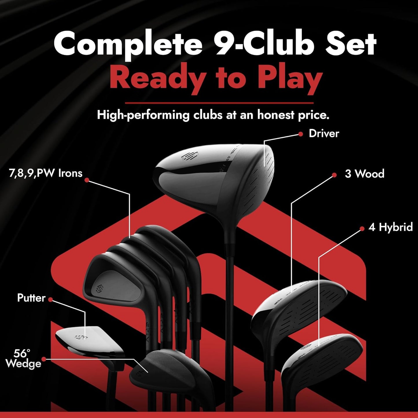 Stix Golf Club Set - Unisex - Black - 9 Set Clubs - Graphite Shafts - Premium Materials, Modern Design, Quality