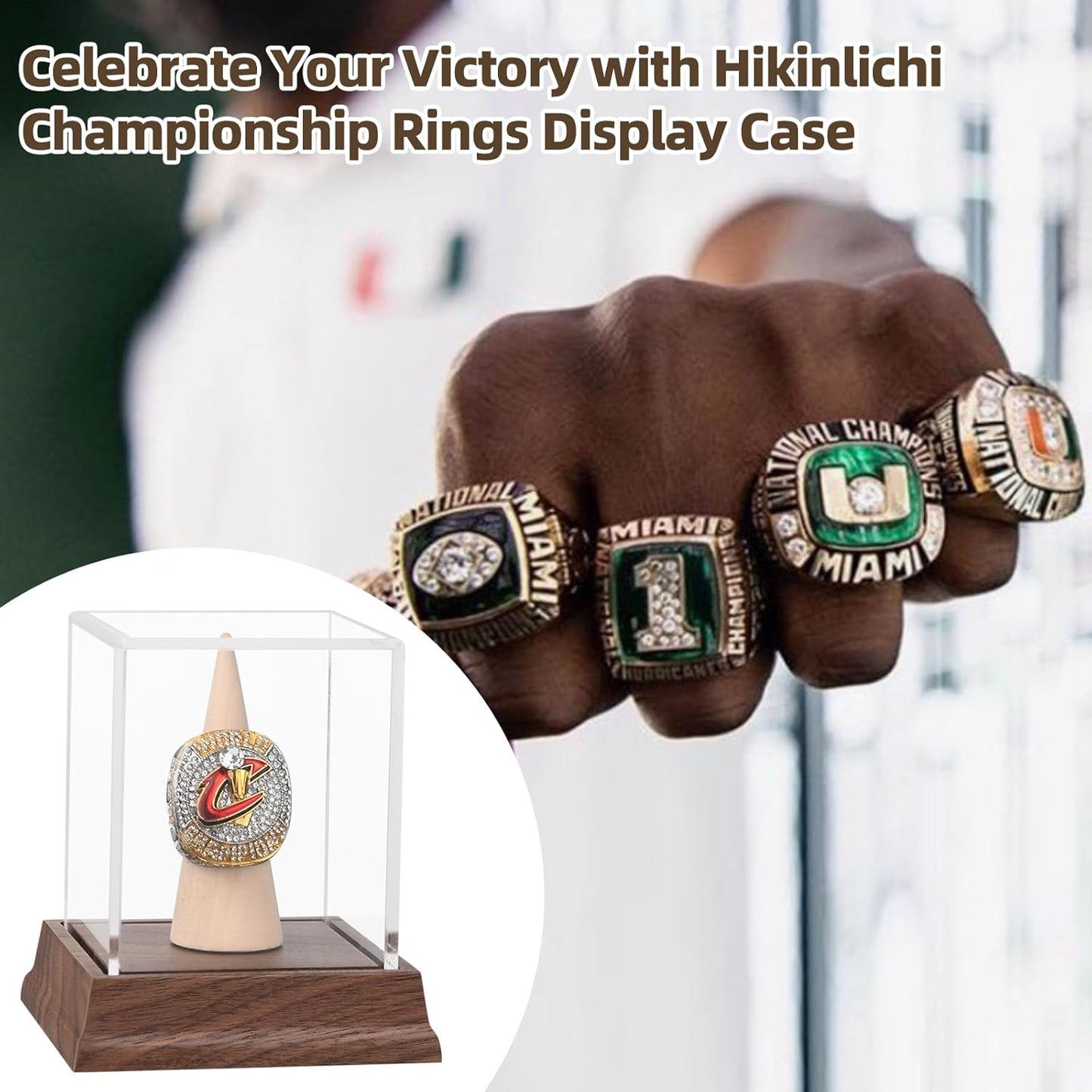 Championship Ring Display Case Baseball Softball Football Ring Holder Wanult Wood Base Acrylic Sports Ring Display Case Stand for Men Wooden Ring Box for Women Memorabilia Showcase Cube Collectibles