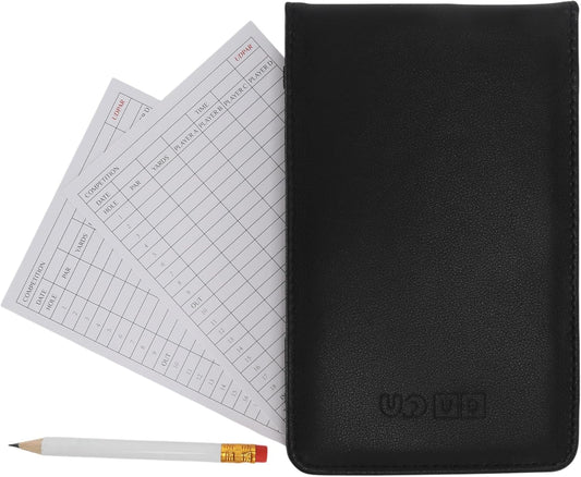 Golf Scorecard Holder (6 Colors - Premium Vegan Leather) | Yardage Book (4-Pack, Waterproof Stone Paper) | Scorecards (20-Pack White Cardstock) – Idea Gift for Golfers