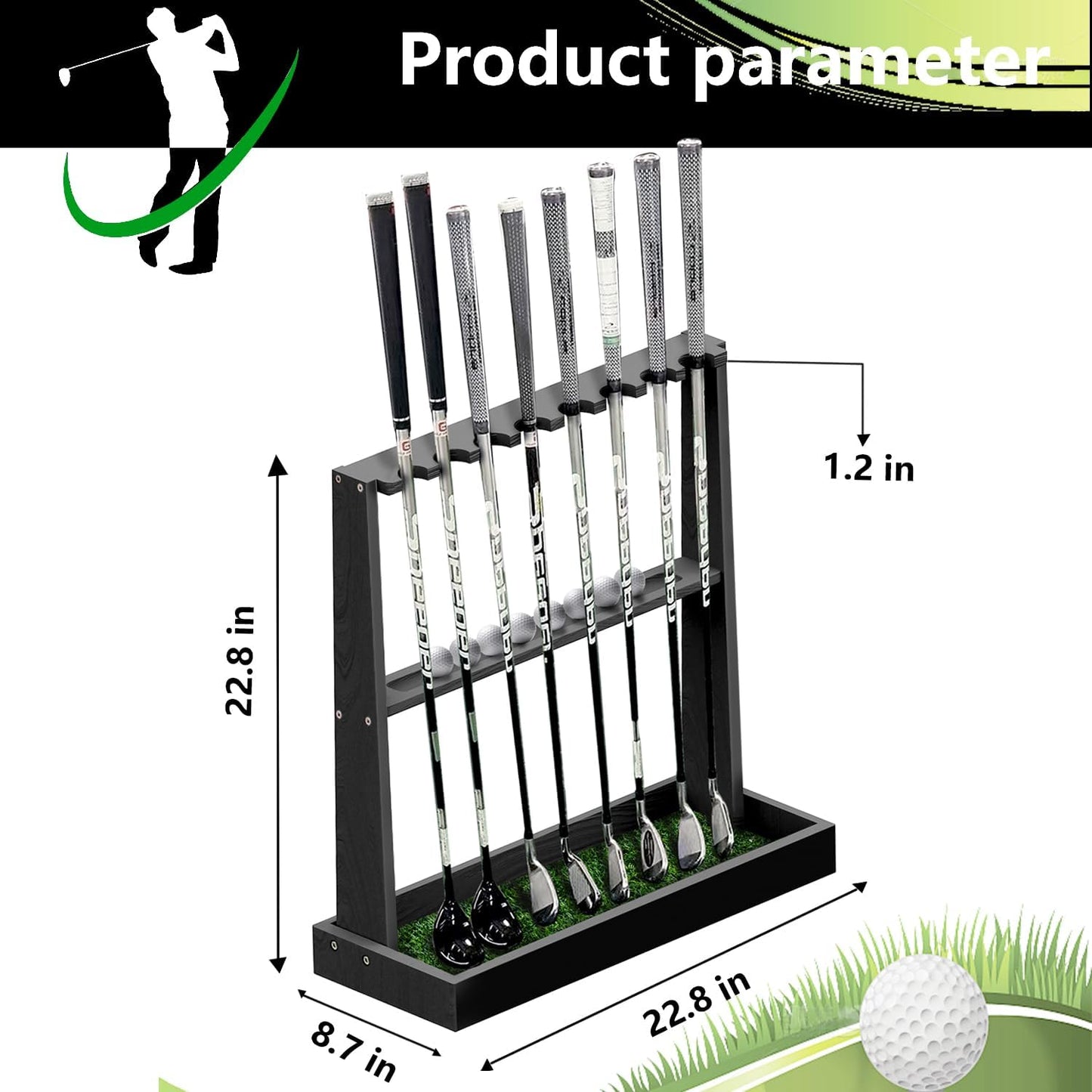 Golf Club Holder Stand,Wooden Golf Club Rack -Indoor Display Rack,Golf Club Organizer for 8 Clubs and 11 Balls Storage,Golf Rack for Storage Sports Outdoors Wall Garage