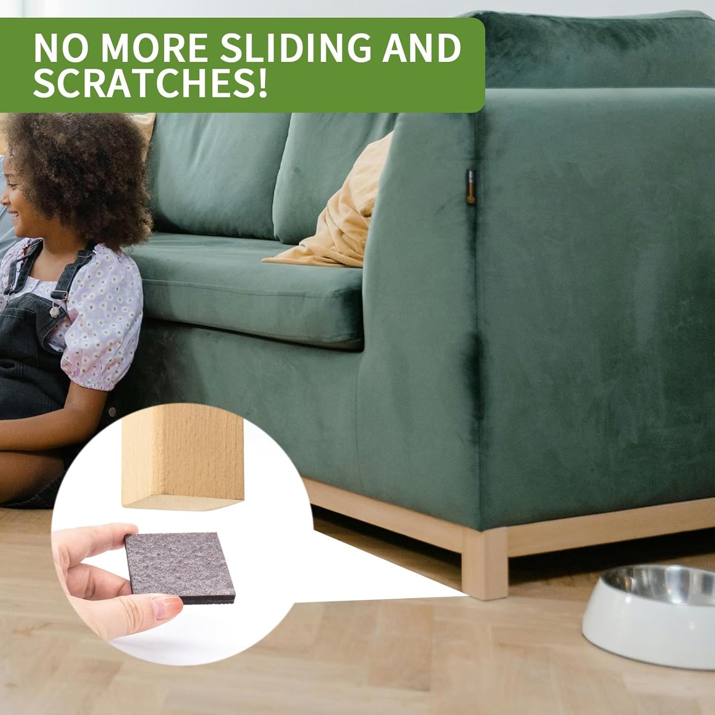 Non Slip Furniture Pads 16 PCS - 8 pcs 2” Round + 8 pcs 2" Square - Anti Slip Furniture Pads - Self Adhesive Rubber Feet Furniture Feet - Chair Leg Floor Protectors