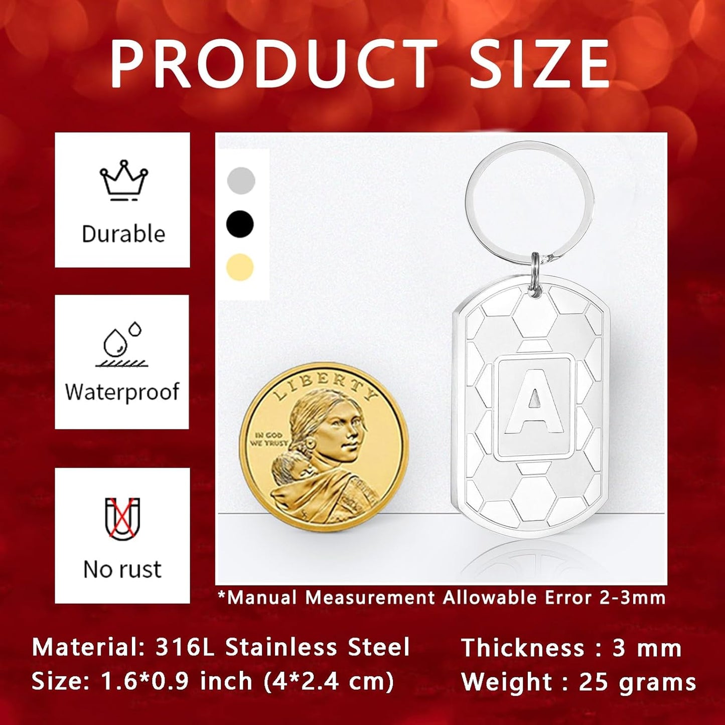 Initial Keychain Gifts for Men,Soccer Dog Tag Mens Keychains for Men Him Dad