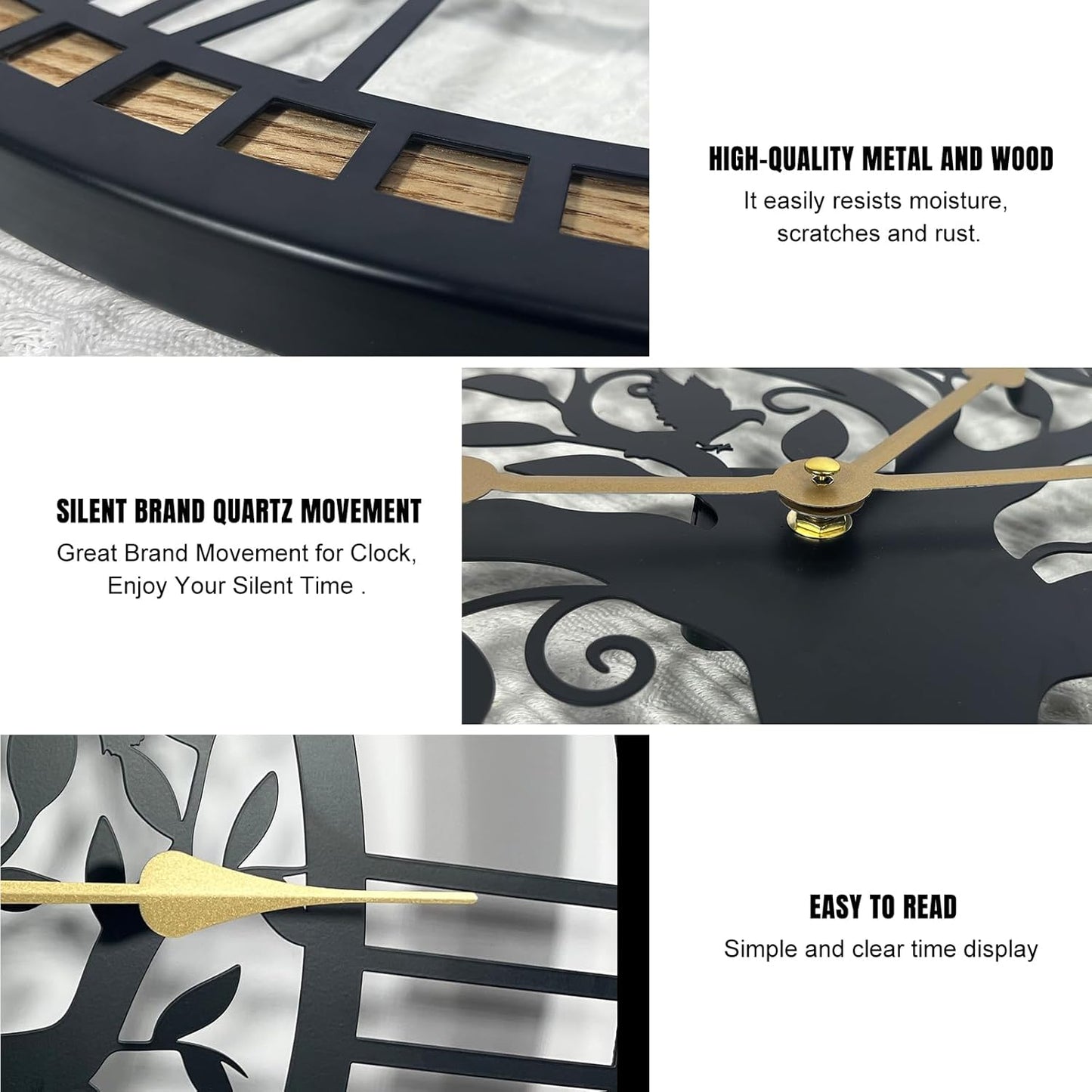 Wall Clocks for Living Room Decor - Tree of Life Big Wall Clock, Quiet and No Ticking Suitable for Wall Decor, Living Room Decoration, Kitchen Decoration (16 in)