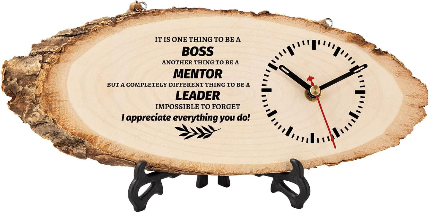 BeauGift Boss Gifts for Men Women, Wooden Clock Gift for Leader from Employee Coworkers, Boss Day Retirement for Mentor Leader Manager