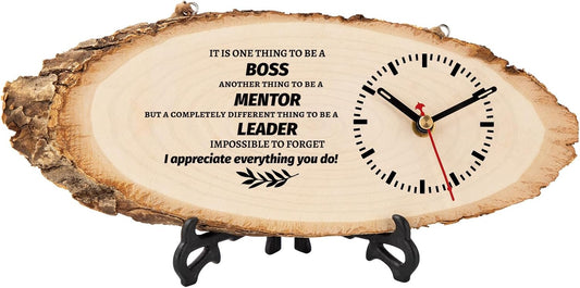 BeauGift Boss Gifts for Men Women, Wooden Clock Gift for Leader from Employee Coworkers, Boss Day Retirement for Mentor Leader Manager