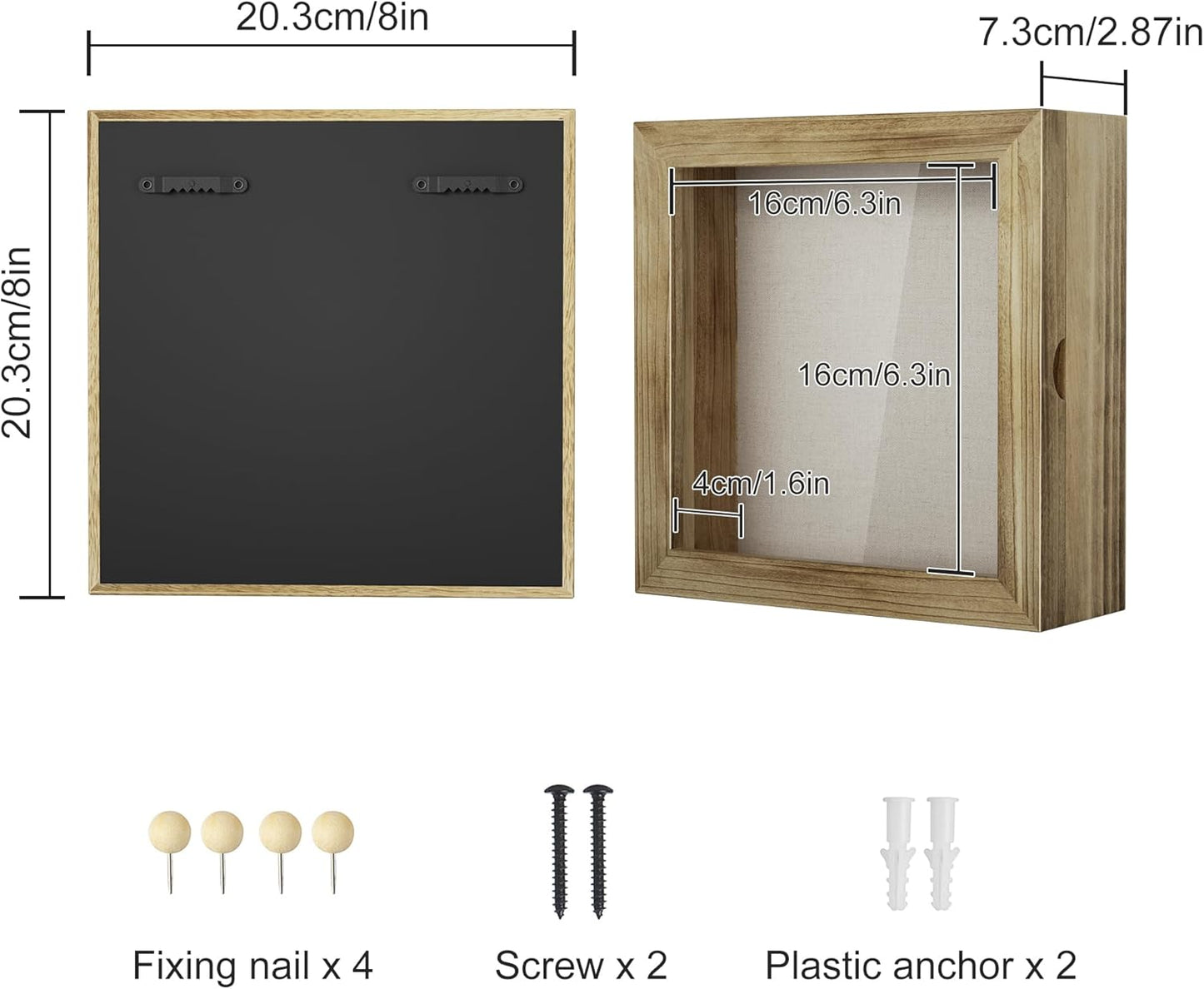 Love-KANKEI Shadow Box Frame 8x8, Wood Shadow Box Display Case with Glass Window, Memory Box for Memorabilia Awards Medals Photos Gift Carbonized Black