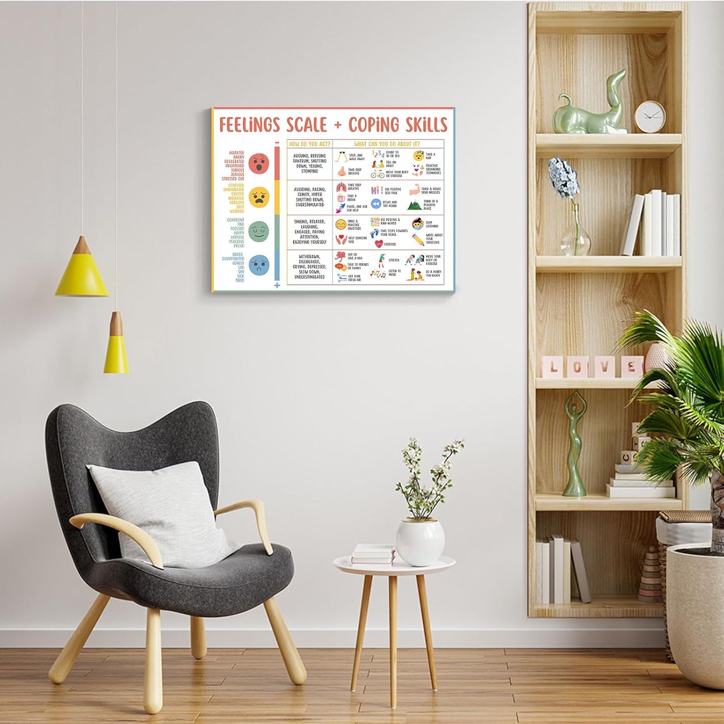 uoyien Feelings Chart For kids Mental Health Posters Help Students Understand Emotions Poster Calm Corner Special Education Classroom Decorations Preschool Classroom Supplies Wood Framed 16x24in