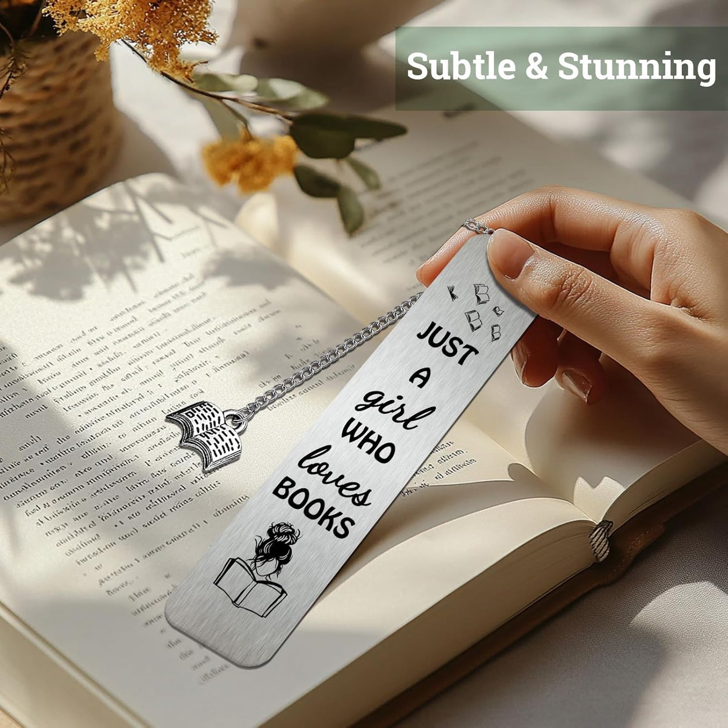 Funny Metal Bookmarks for Women Girls Just A Girl Who Loves Books Bookmark Stainless Steel Book Marks for Reading Kids Boys Teens Book Lover Christmas Gifts