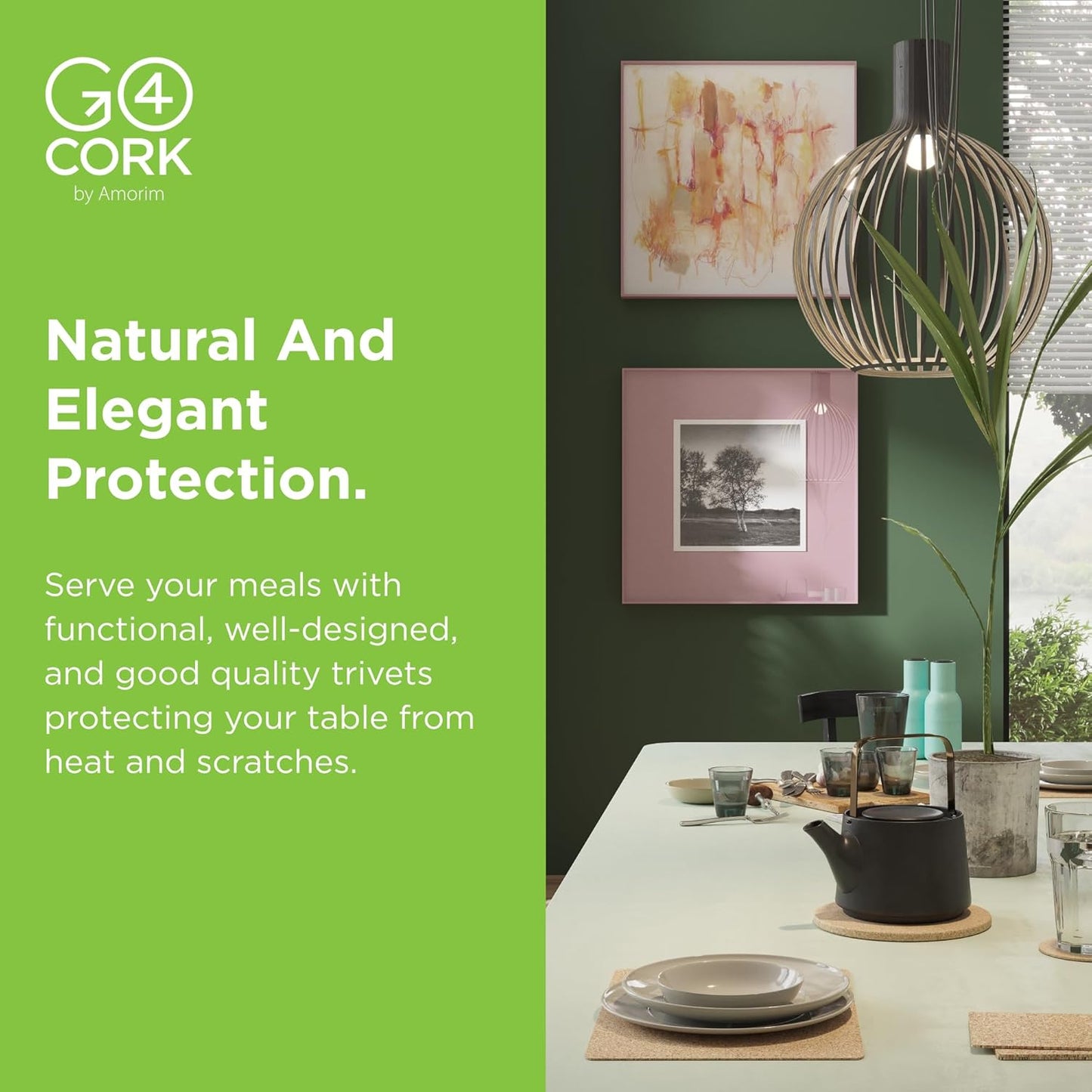 Go4Cork Cork Square Trivet - 195x195x10mm (7,68" x7,68 x0,39), Pack of 3 | Heat Resistent, Reusable, Easy to Clean