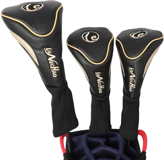 Golf Head Covers 3pcs Set, Driver Fairway Wood Headcovers, Vintage PU Headcovers for Golf Club
