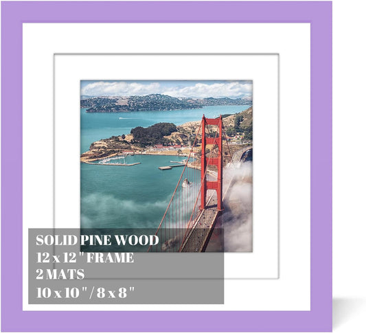 12x12 Wood Picture Frames for Wall Hanging or Tabletop,Diamond Painting Frame Baby Scan Picture Frames with 2 Mats Display 8x8 or 10x10 for Family Walls Decoration,Anniversary,Wedding,Christmas(Purple)