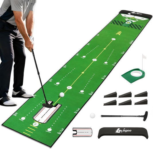 Golf Practice Mat with Alignment Mirror - 20 in X 120in Golf Putting Mat Training Aid Mat, Anti-Slip Backing Golf Putting Green for Indoor/Outdoor