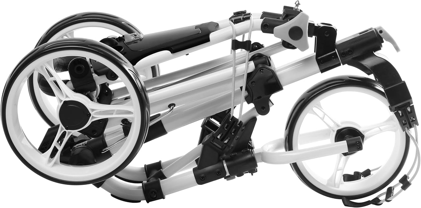 Golf Push Cart 3 Wheel with Foot Brake – 1-Second Fold/Unfold, Adjustable Handle, Umbrella Holder, Beverage Compartment & Storage | Lightweight Aircraft-Grade Aluminum Frame