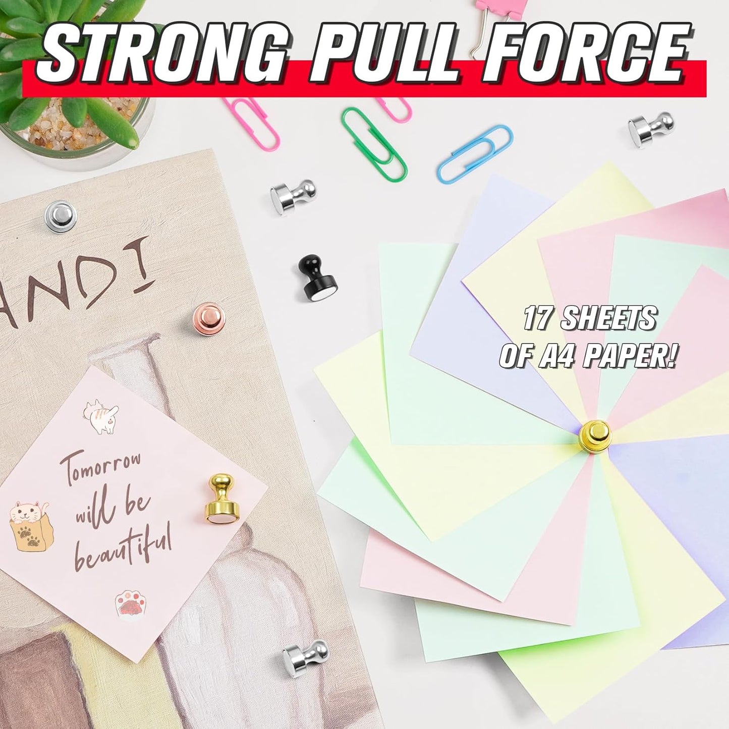 FINDMAG Fridge Magnets, Strong Neodymium Magnets Refrigerator, Heavy Duty Locker Magnet for Adults, Cool Push Pins Magnet for Kitchen, Office, Whiteboard, Classroom Organization, 42 Pack (Silver)