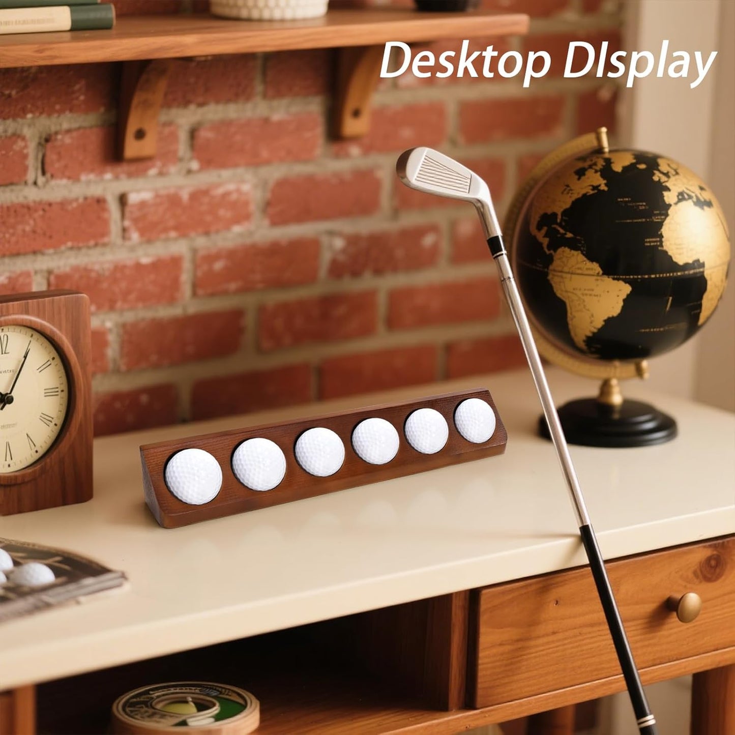 Jucoan Golf Ball Display Case, Wooden Wall Mounted or Desktop Golf Ball Display Holder Rack for 6 Balls, Golfer Gift for Hole in One, Course Memorabilia & Collectibles, Men Golf Enthusiasts