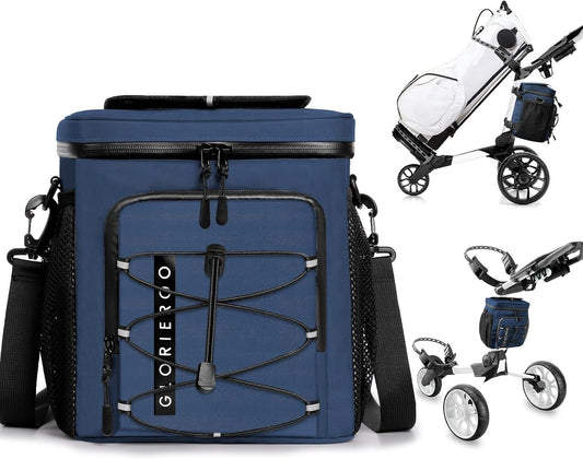 Golf Cart Cooler Bag Insulated - 12-Can Leakproof Soft Cooler Bag with Hook-and-Loop Lid, Waterproof Zippers, and Multi-Pockets for Accessories; Fits on Golf Push Cart