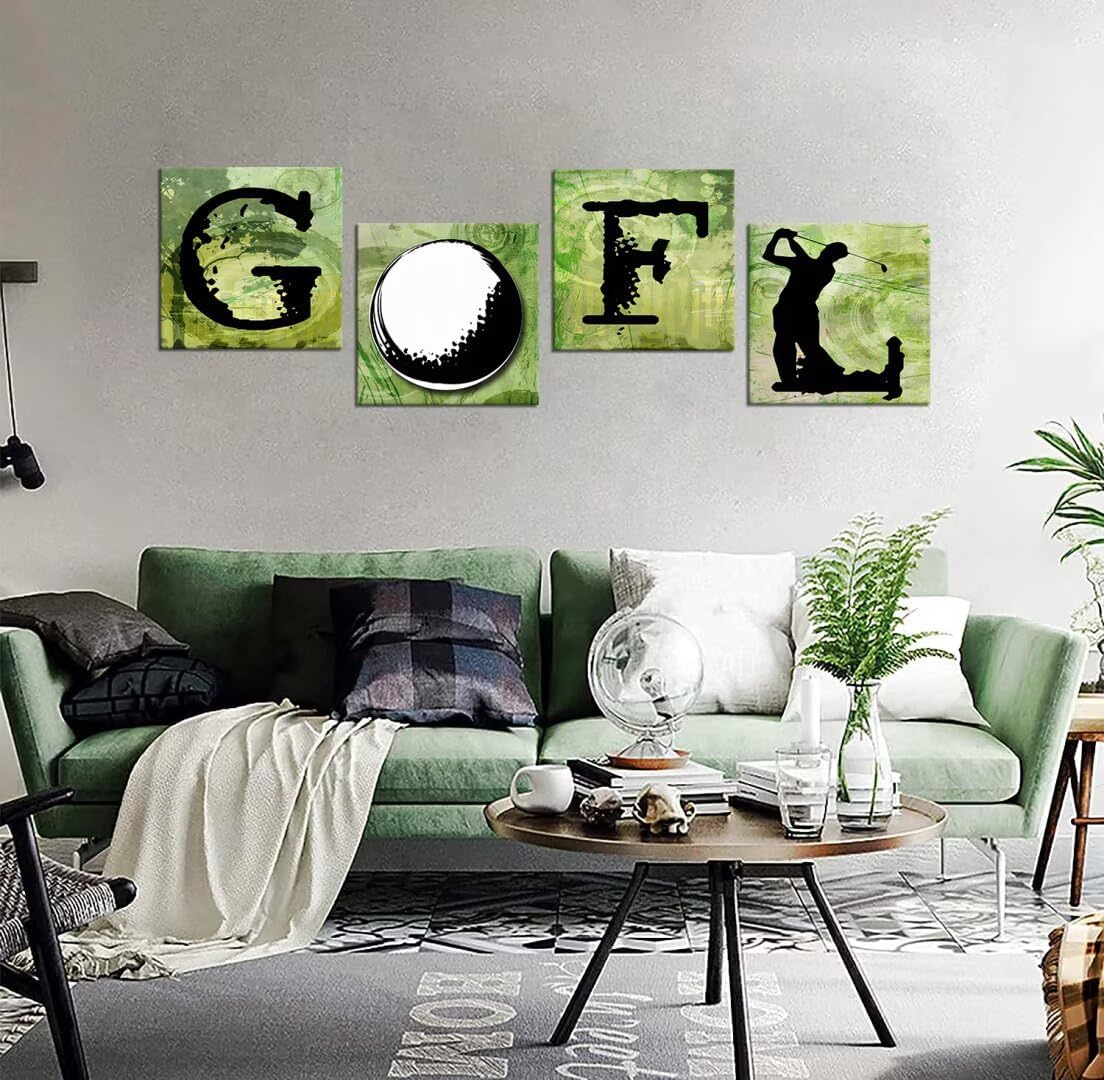 Pankila Golf Canvas Wall Art Golf Sports Wall Decor Green Leisure Poster Artwork for Gym Living Room Office Man Bedroom Painting Modern Minimalism Frame Print Artwork (20''W x 20''H x 4)