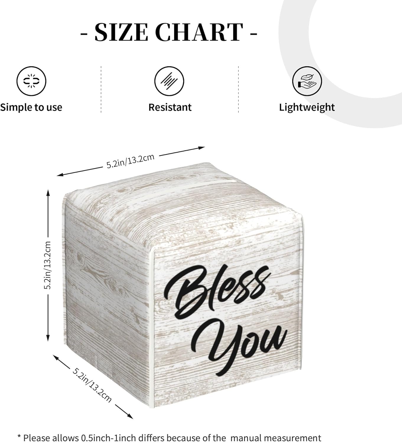 Bless You Tissue Box Cover Square, Wooden Board Texture Tissue Box Holder Waterproof Leather Facial Paper Organizer Dispenser for Bathroom Home Car Nightstand Vanity Desk