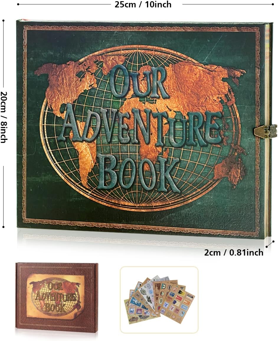 Adventure Book Handcrafted Leather-Bound Scrapbook,Tailored for Preserving Cherished Moments,Gift for Couples' Anniversaries,Weddings,Globetrotters,Birthdays&Note-taking Gifts (Darkolivegreen)