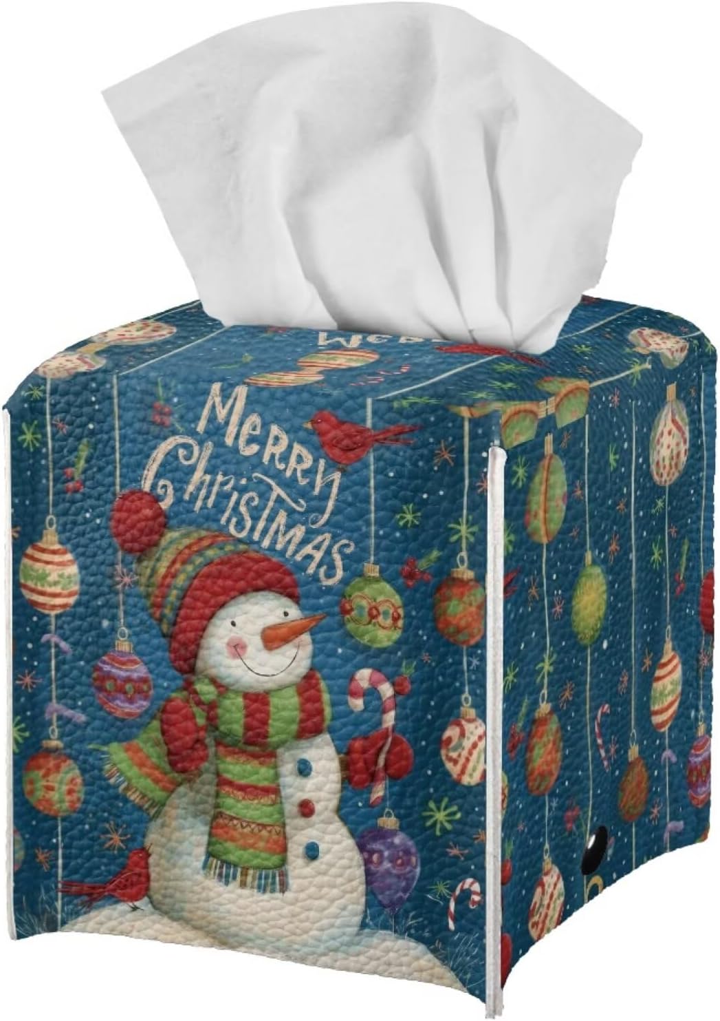 Christmas Snowman Tissue Box Cover Square 5X5X5 inch Tissue Box Cute Facial Paper Holder Organizer Holiday Home Office Bedroom Car Bathroom Decor