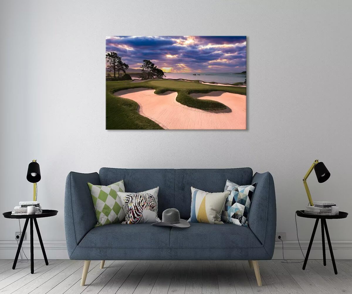 chenchenArt Pebble Beach Golf Course Wall Art for Living Room Bedroom Bathroom Home Decorations Golf Course Picture Poster Wall Decor for Office Canvas Prints Framed Ready to Hang(12''H x 16''W)