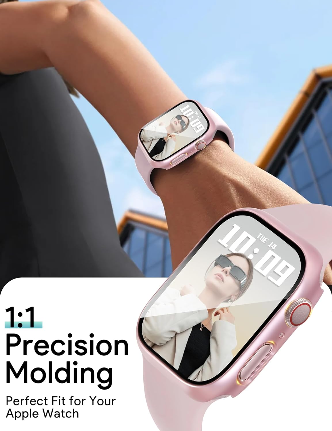 JR.DM 46mm 2 Pack Hard PC Case with HD Tempered Glass Screen Protector for Apple Watch Series 10/11 (2025), Guard Bumper Full Coverage Protective Anti-Scratch Face Cover for iWatch, Pink/Clear