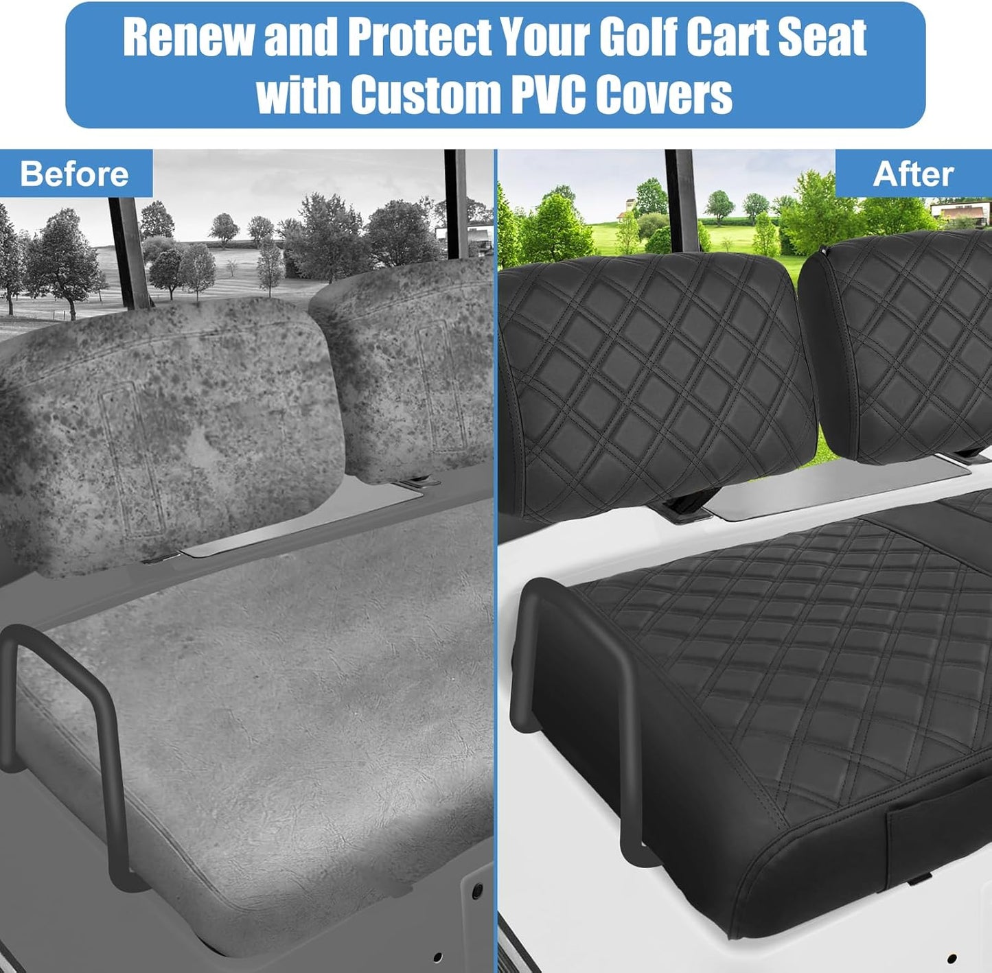 Golf Cart Seat Cover for Yamaha G22 G19 G16 G9 G2, Golf Cart Front Seat Cover Fit OEM Ordinary Seat Cushion, Concave and Convex Design Appearance, Thick Vinyl Leather Comfortable/Breathable