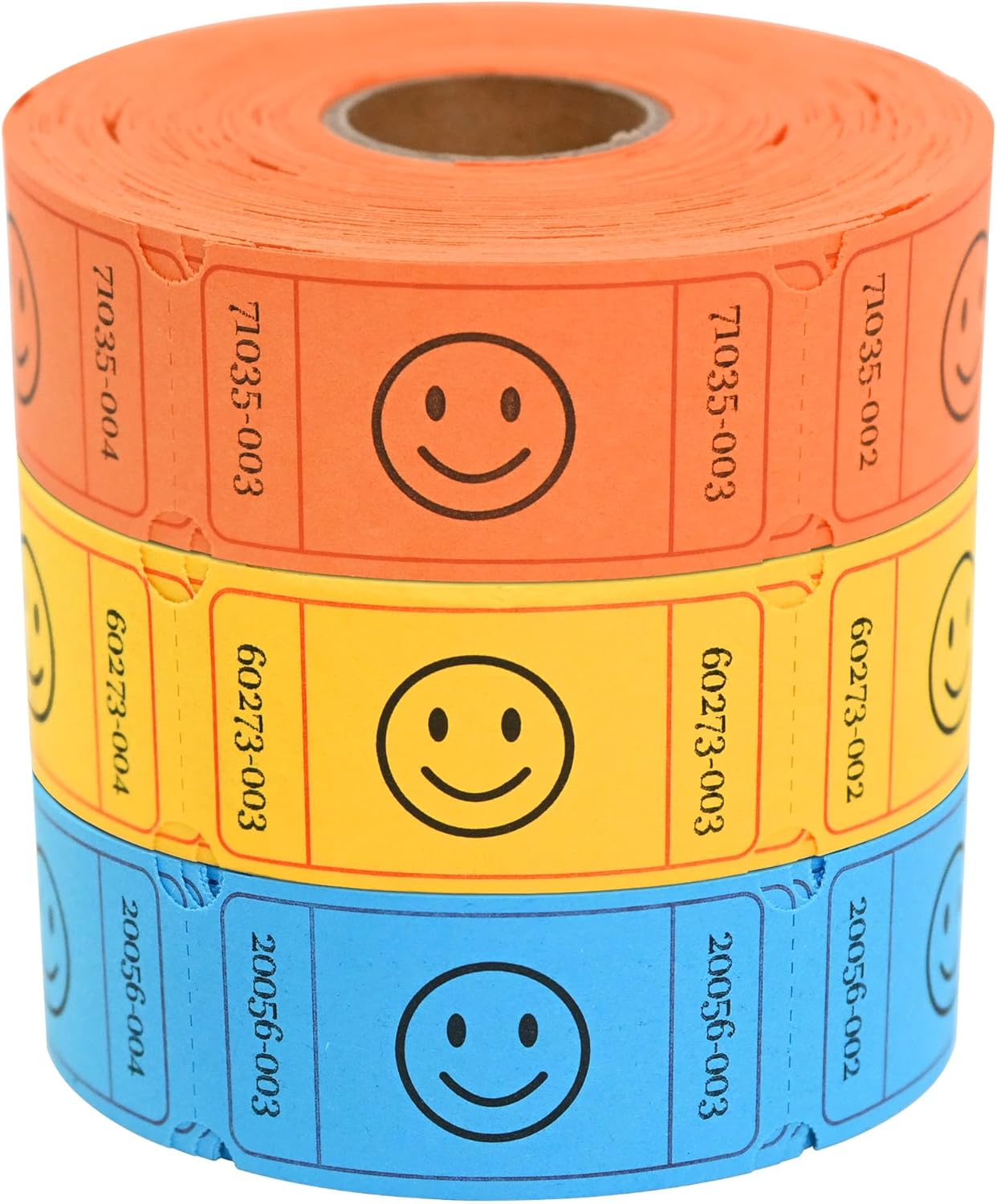 L LIKED 1500 Raffle Tickets Roll, 3 Assorted Colors, 1x2 Inch Smile Ticket for Events, Entry, Class Reward, Parties, Giveaways & Prizes (Yellow, Orange, Blue)
