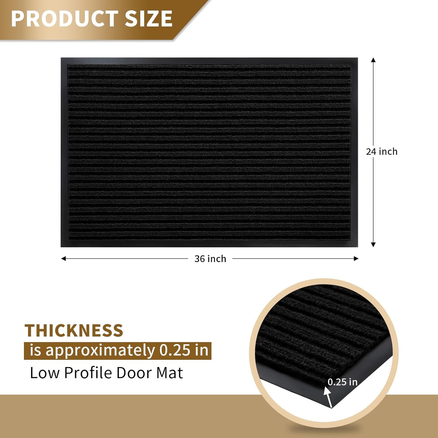 Yimobra Front Door Mat Outdoor Indoor Entrance, 100% Waterproof All-Season All Weather Doormat, Welcome Matt Outside Entry, Non Slip, Low Profile, Heavy Duty Patio Porch Floor Mats,36 x 24,Black