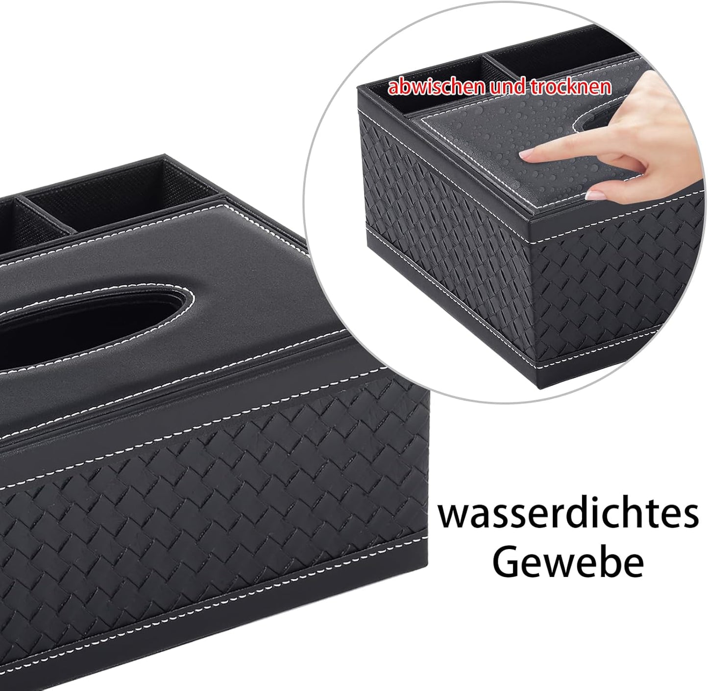 Tissue Box Cover Rectangle Black Tissue Box Holder PU Leather Facial Tissue Organizer,Multifunctional Remote Control Stationery Storage Box,Home Office Supplies Car Napkin Caddy