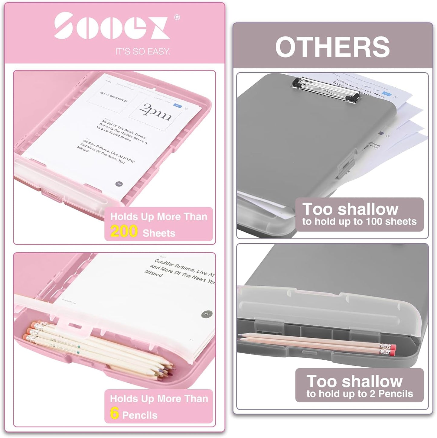 Sooez Clipboards with Storage, High Capacity Clip Boards 8.5x11 with Storage, Heavy Duty Nursing Clipboard Folder, Plastic Clipboard with Pen Holder for Women Teachers Work, School & Office Supplies