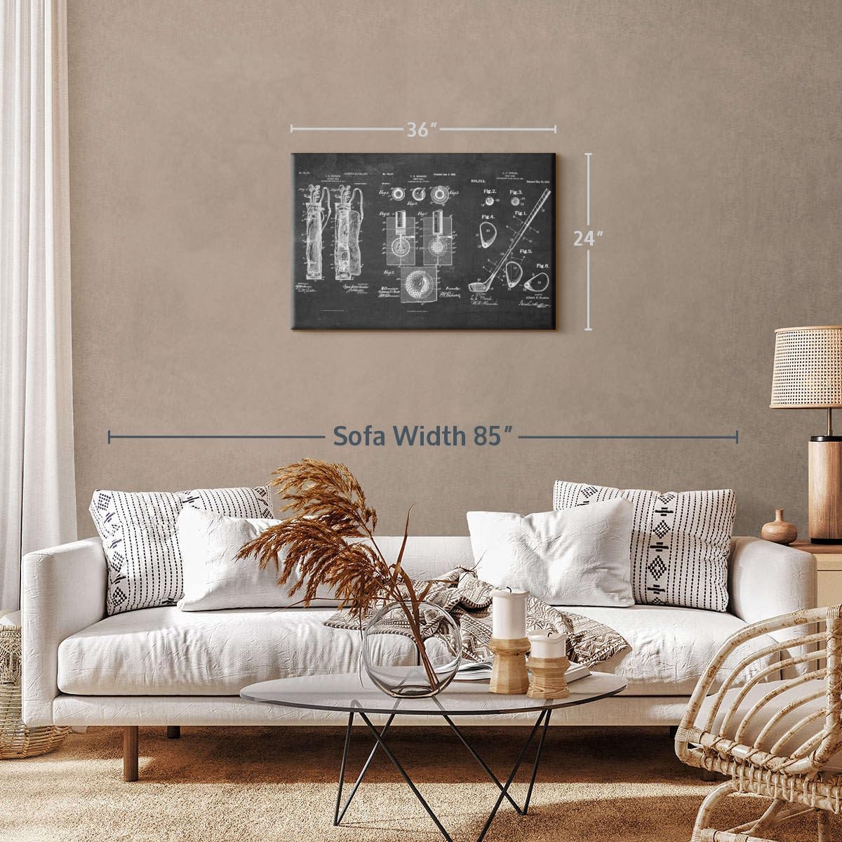 ElephantStock Golf Patents Canvas - 1 Panel Sports Patent Wall Art Decor - Sports Decorations for Boys Room - Wall Art and Office Decor - 36" X 24"